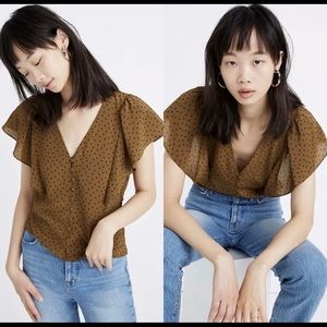 Madewell 100% Silk Flutter Sleeve Polka Dot Carmelina Blouse